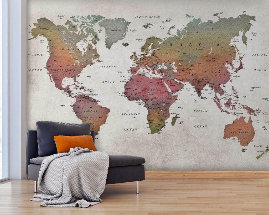 Kaart van de wereld in een interieur