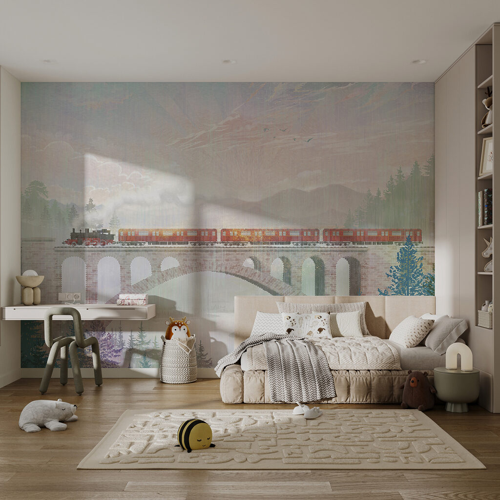 Trein over hoog boogviaduct — interieur 2