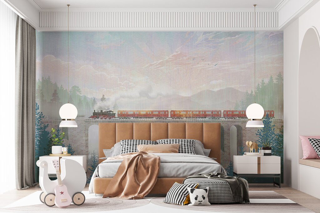 Trein over hoog boogviaduct — interieur 3