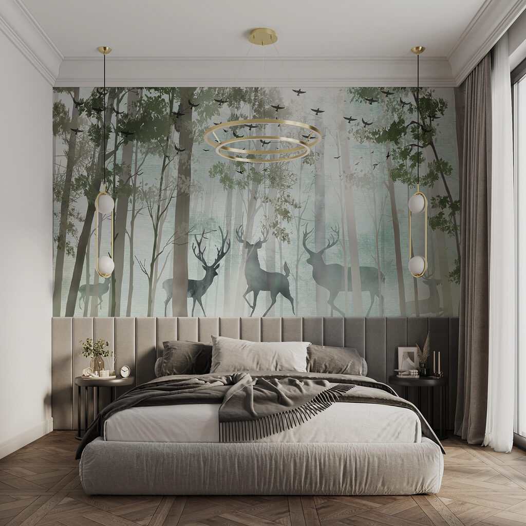 Herten tussen lichte bosstammen — interieur 2