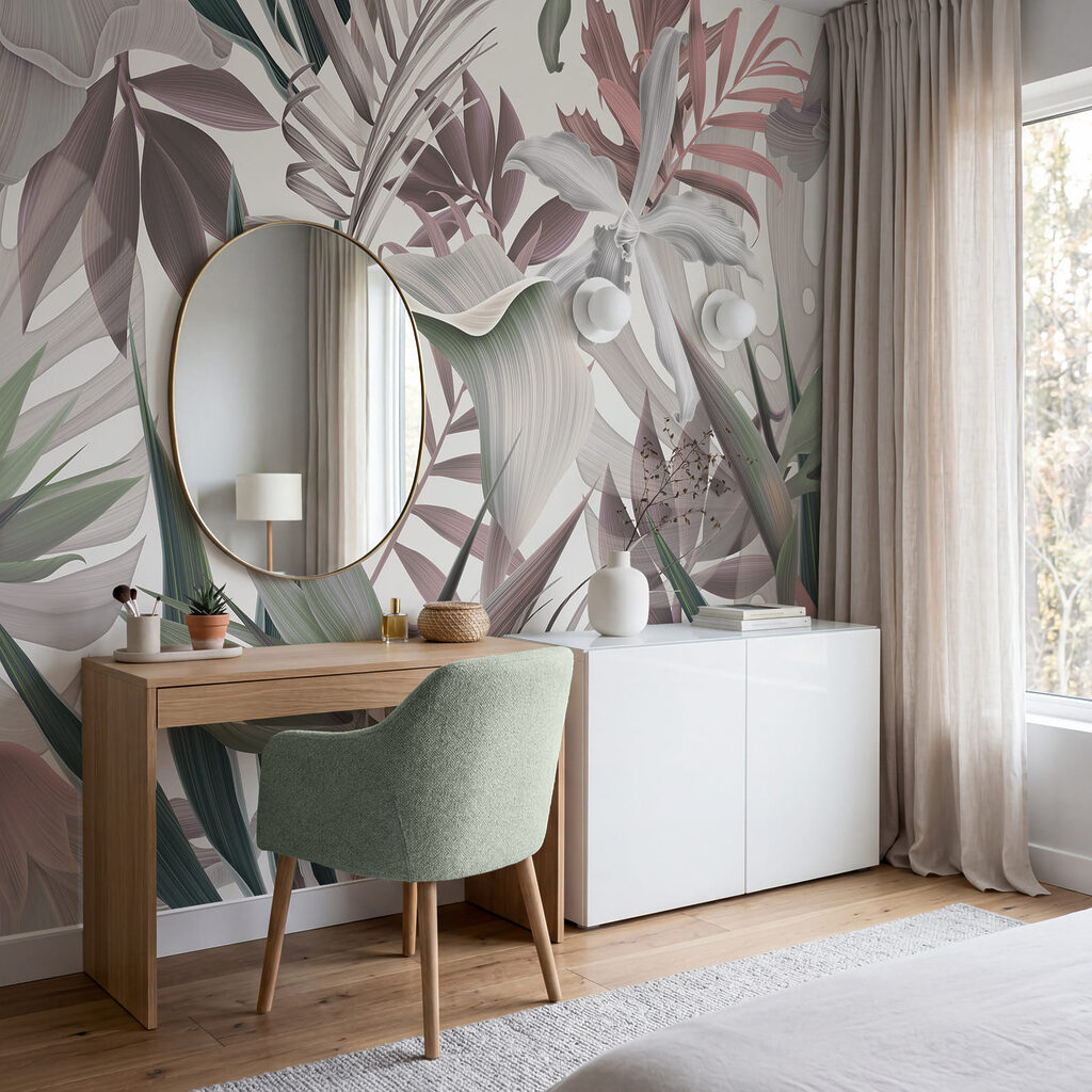 Tropenbloemen in puntige bladlagen — interieur 2
