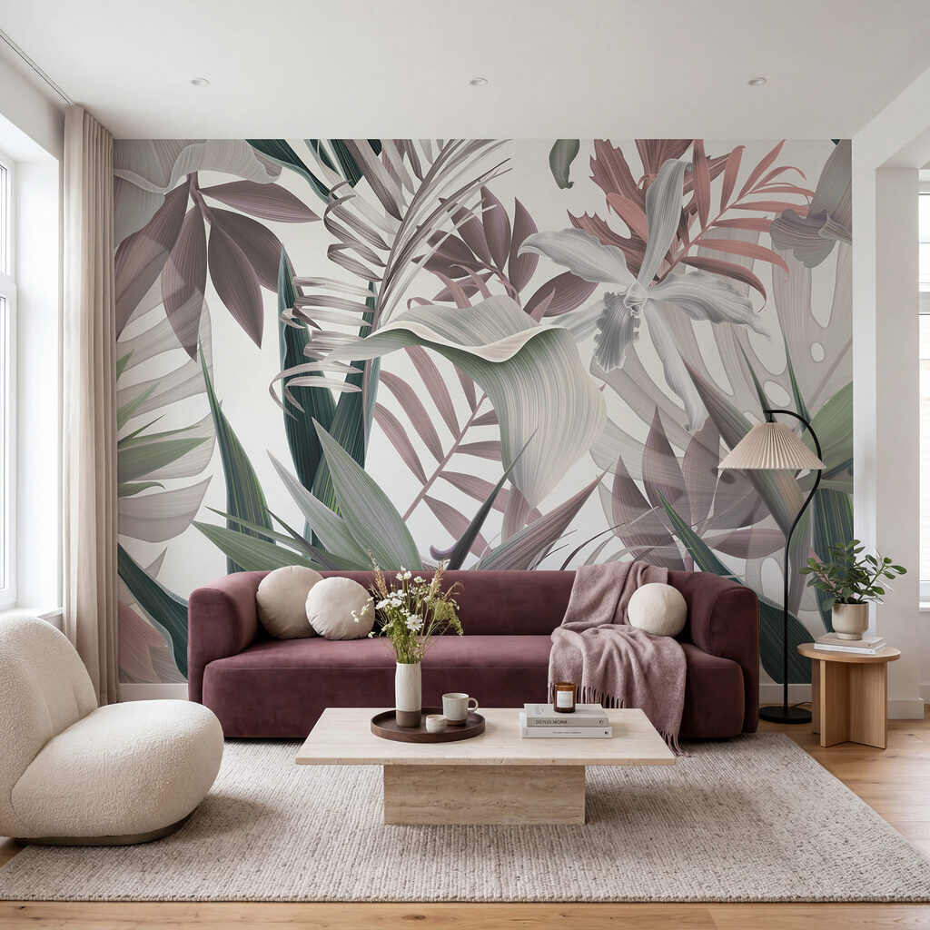 Tropenbloemen in puntige bladlagen — interieur 1