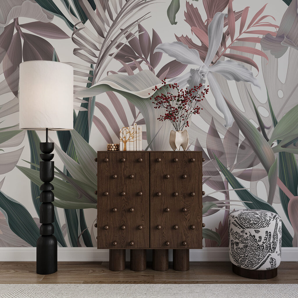 Tropenbloemen in puntige bladlagen — interieur 3