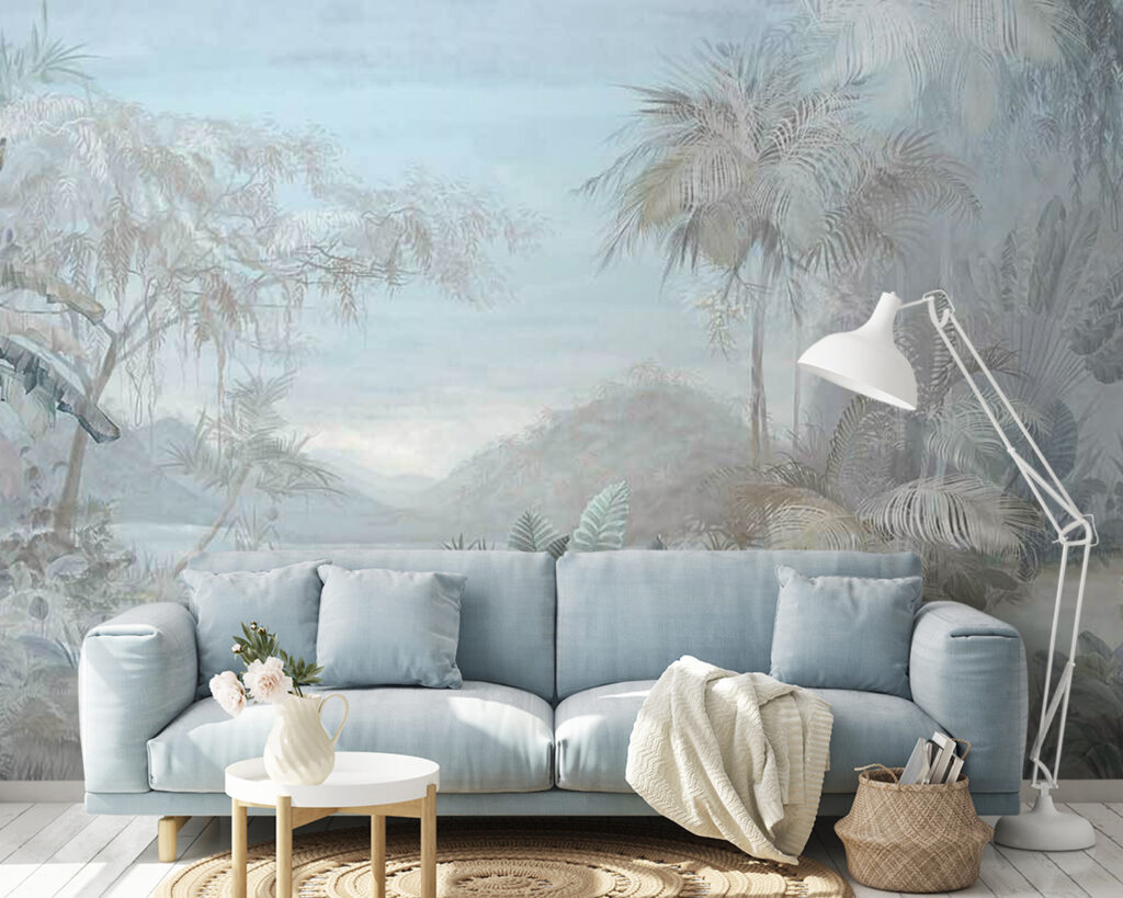 Tropische landschapsprent in ijsblauw — interieur 1