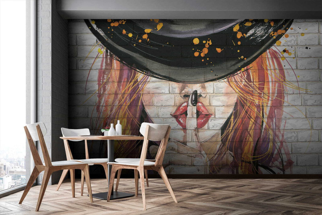 Vinger voor geschilderde lippen — interieur 7