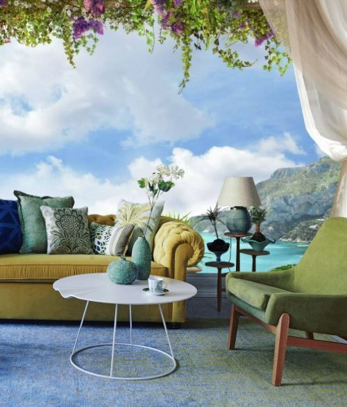 Zeebaai achter bloeiende gordijnen — interieur 2