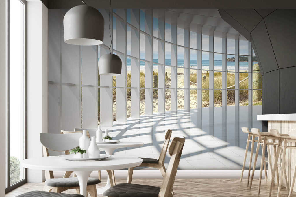 Zonneschaduwen langs gebogen ramen — interieur 7