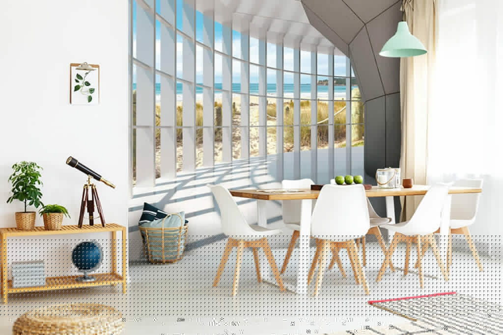 Zonneschaduwen langs gebogen ramen — interieur 1