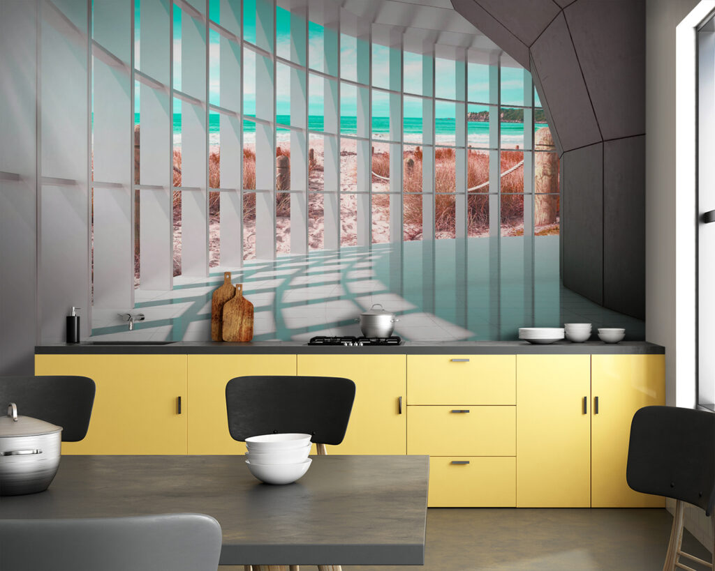 Grote kamer met grote ramen in een interieur