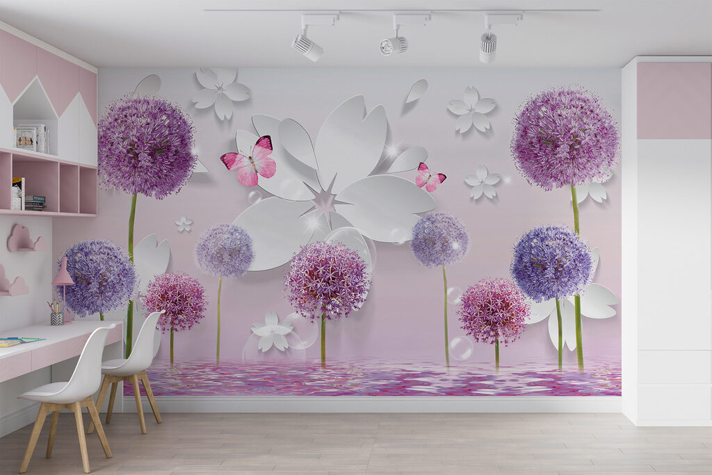 Bolvormige bloemen tussen vlinders — interieur 3