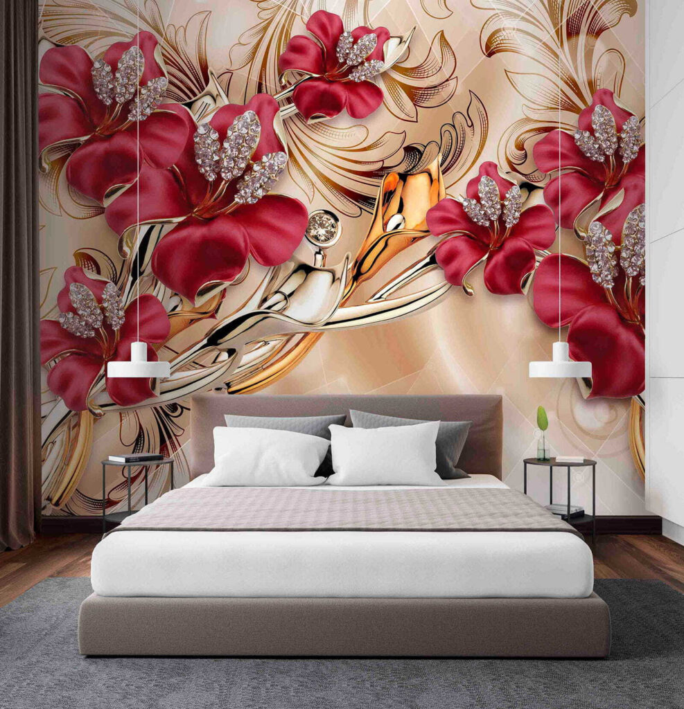 Bordeauxbloemen in gouden krullen — interieur 2