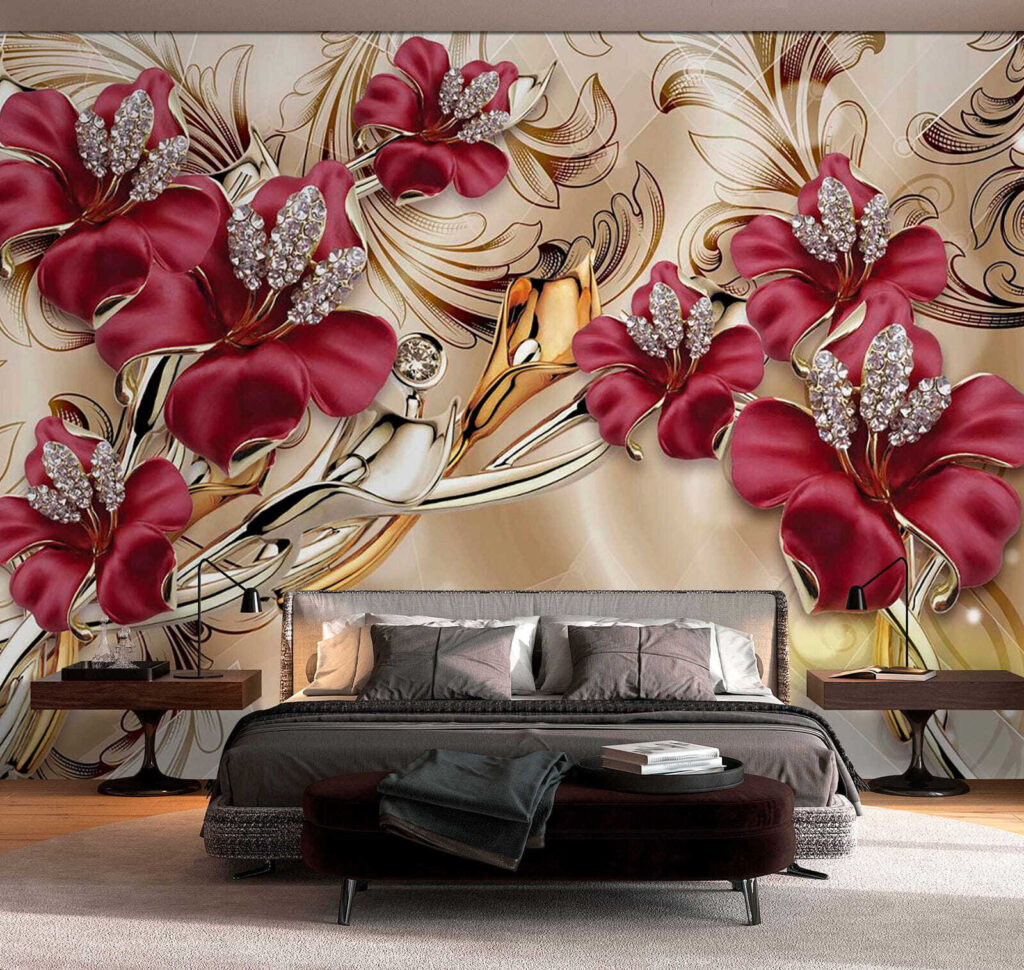 Bordeauxbloemen in gouden krullen — interieur 3