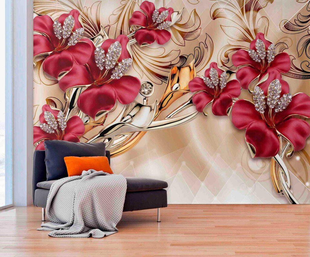 Bordeauxbloemen in gouden krullen — interieur 4