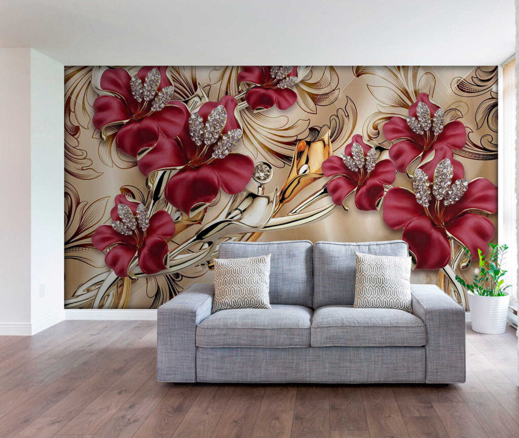 Bordeauxbloemen in gouden krullen — interieur 5