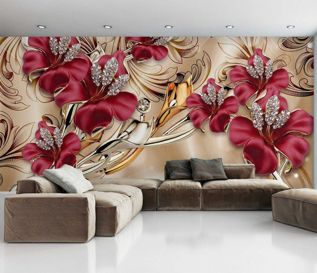 Bordeauxbloemen in gouden krullen — interieur 6