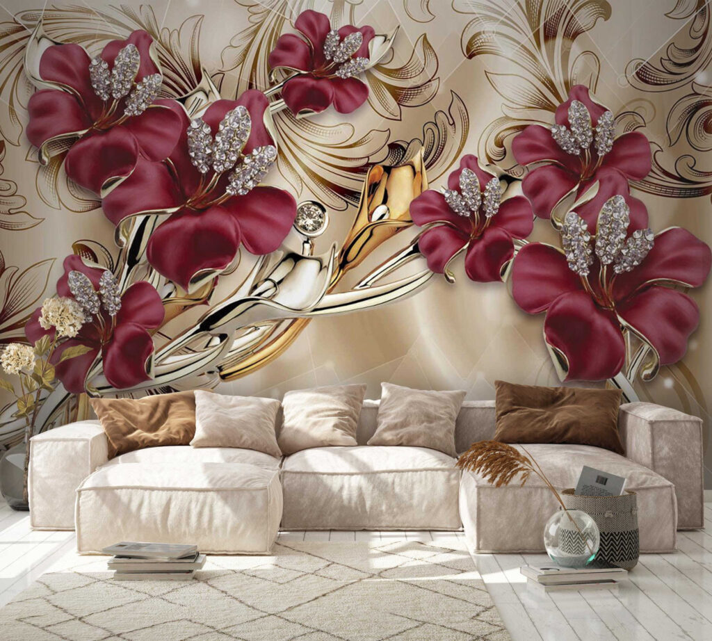 Bordeauxbloemen in gouden krullen — interieur 7