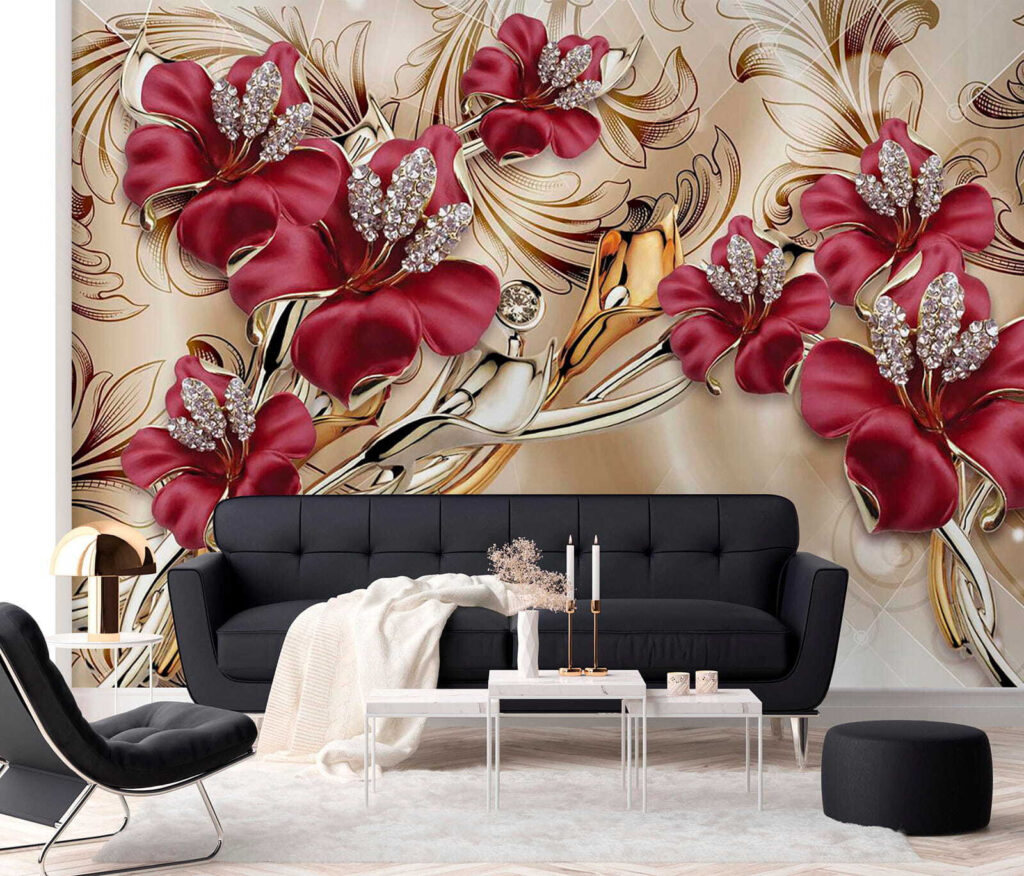 Bordeauxbloemen in gouden krullen — interieur 8