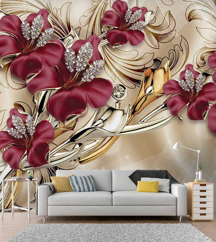 Bordeauxbloemen in gouden krullen — interieur 9