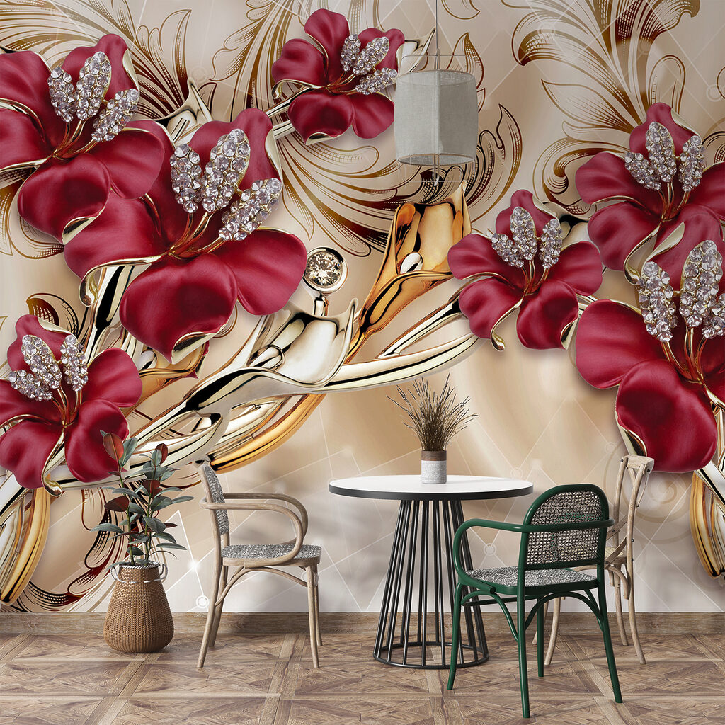 Bordeauxbloemen in gouden krullen — interieur 11