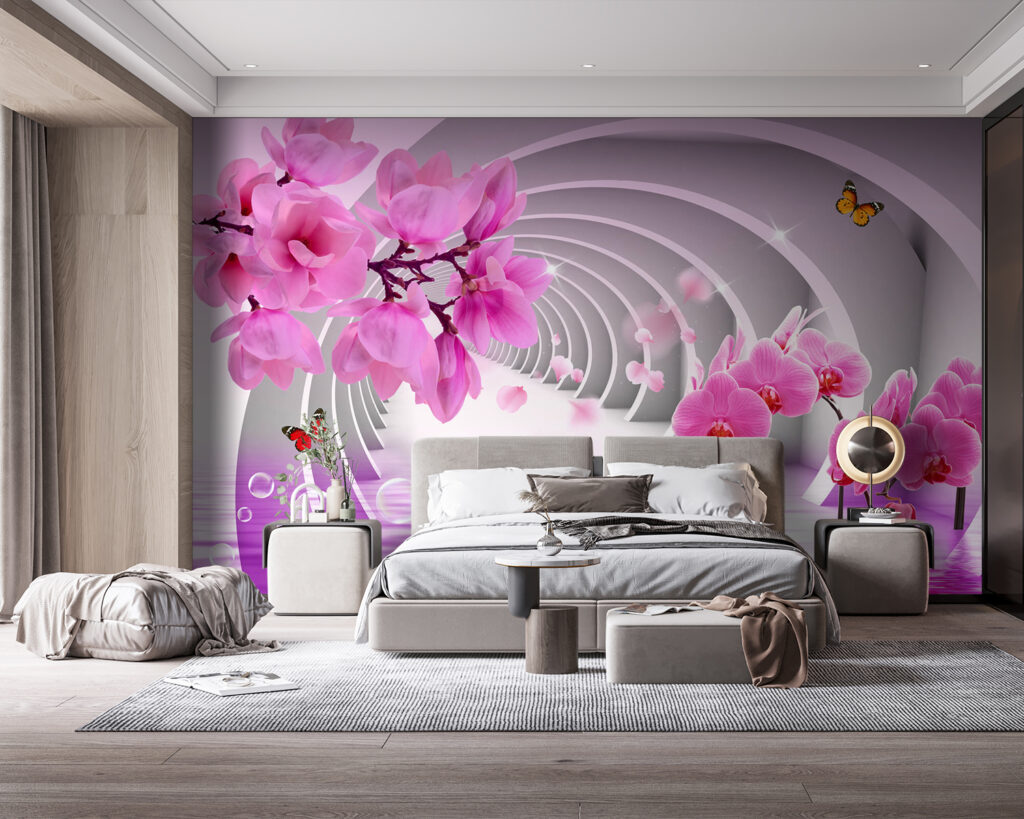Orchideeën langs roze booggang — interieur 2