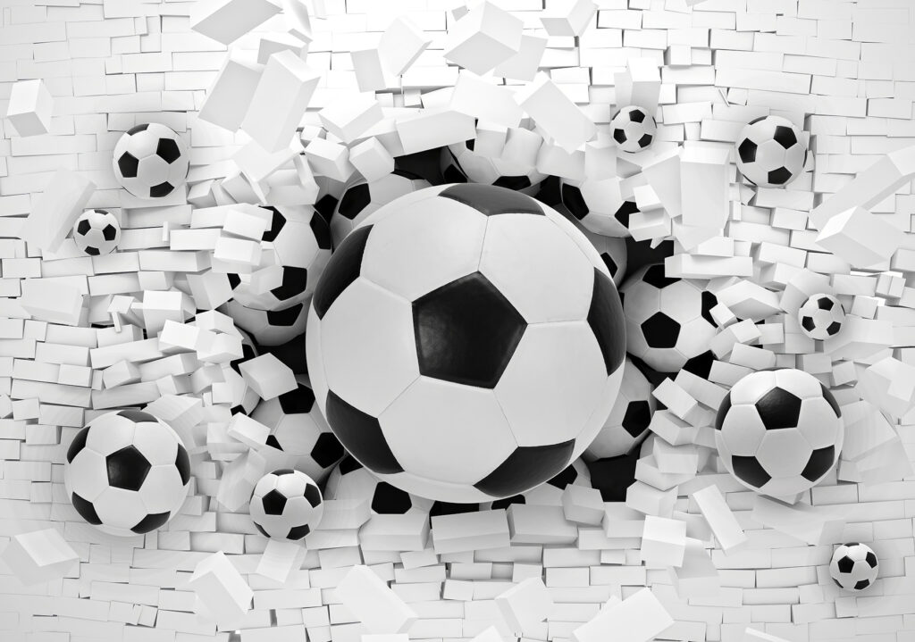 Voetballen breken witte stenen — volledig ontwerp