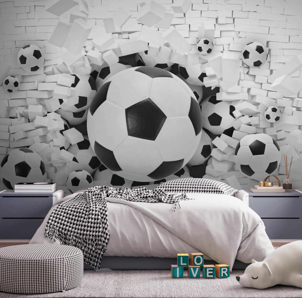 Voetballen breken witte stenen — interieur 4