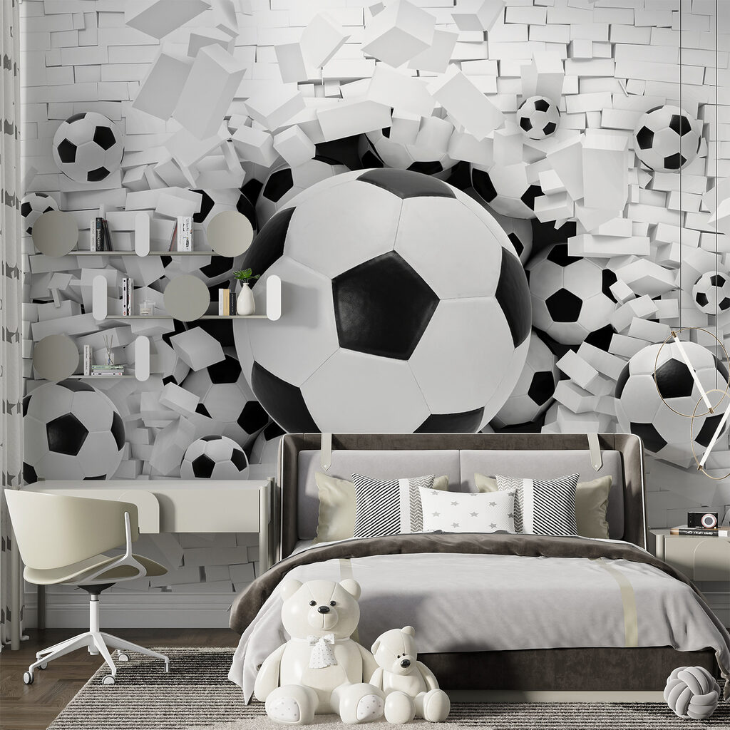 Voetballen breken witte stenen — interieur 9