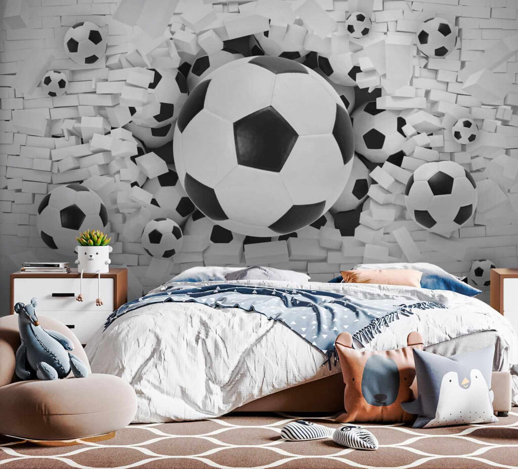 Voetballen breken witte stenen — interieur 6