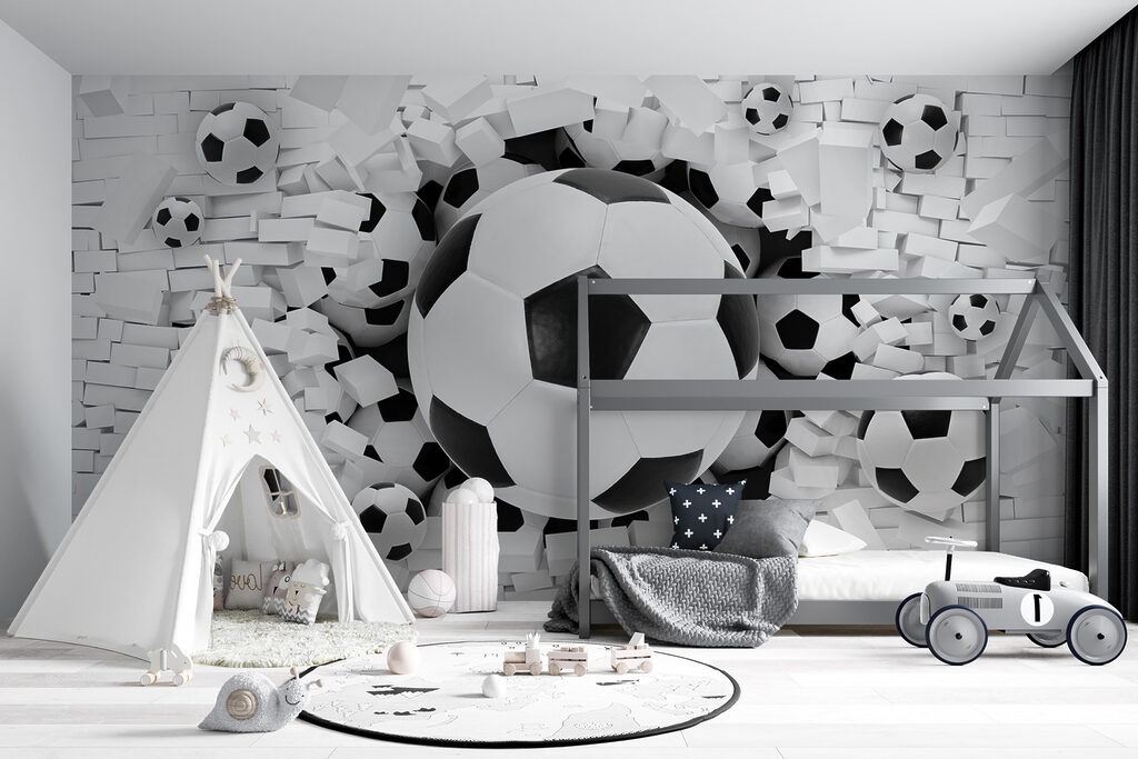 Voetballen breken witte stenen — interieur 10