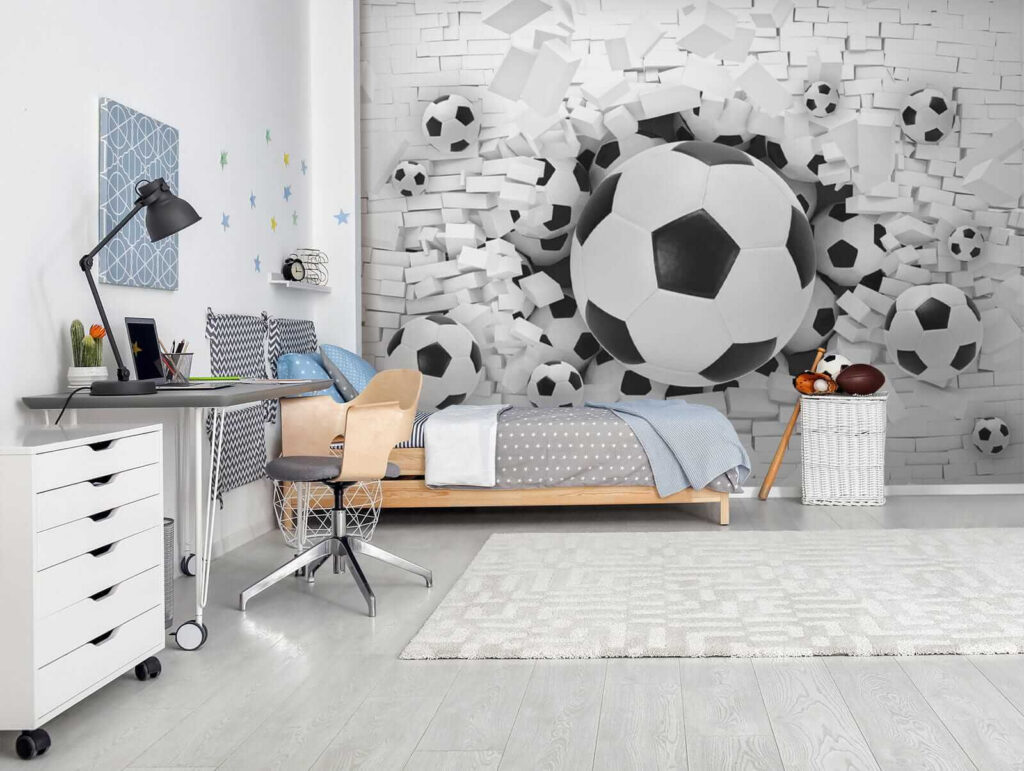 Voetballen breken witte stenen — interieur 8
