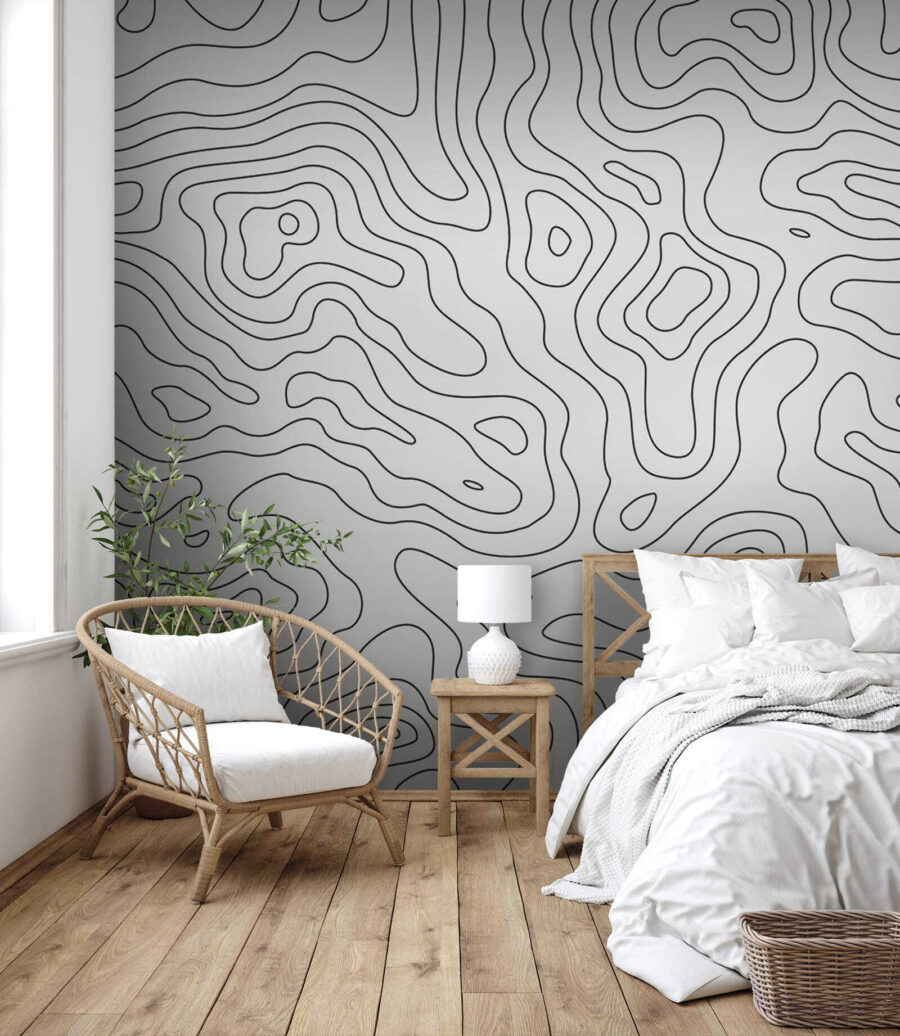 Golvende contourlijnen op wit — interieur 2
