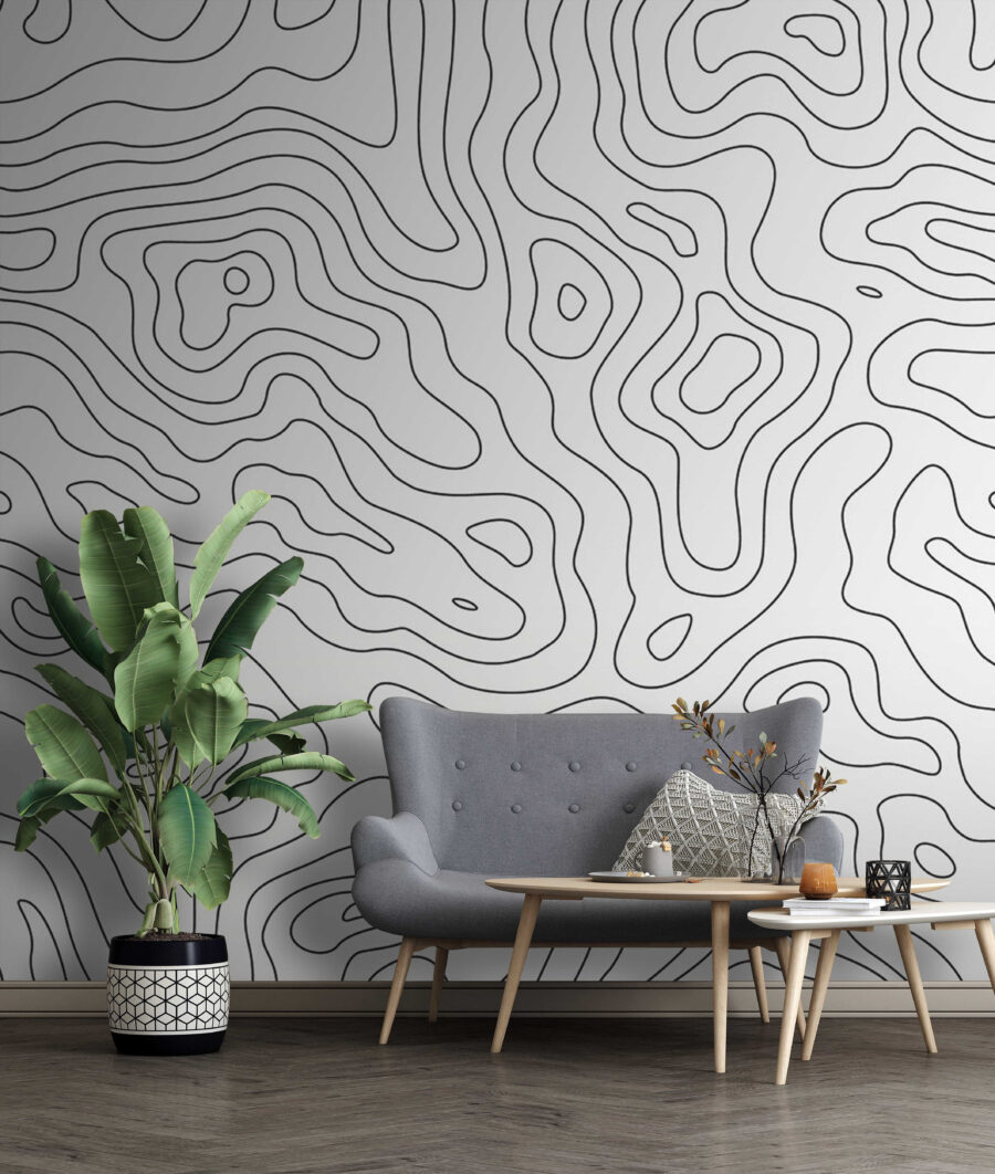 Golvende contourlijnen op wit — interieur 3