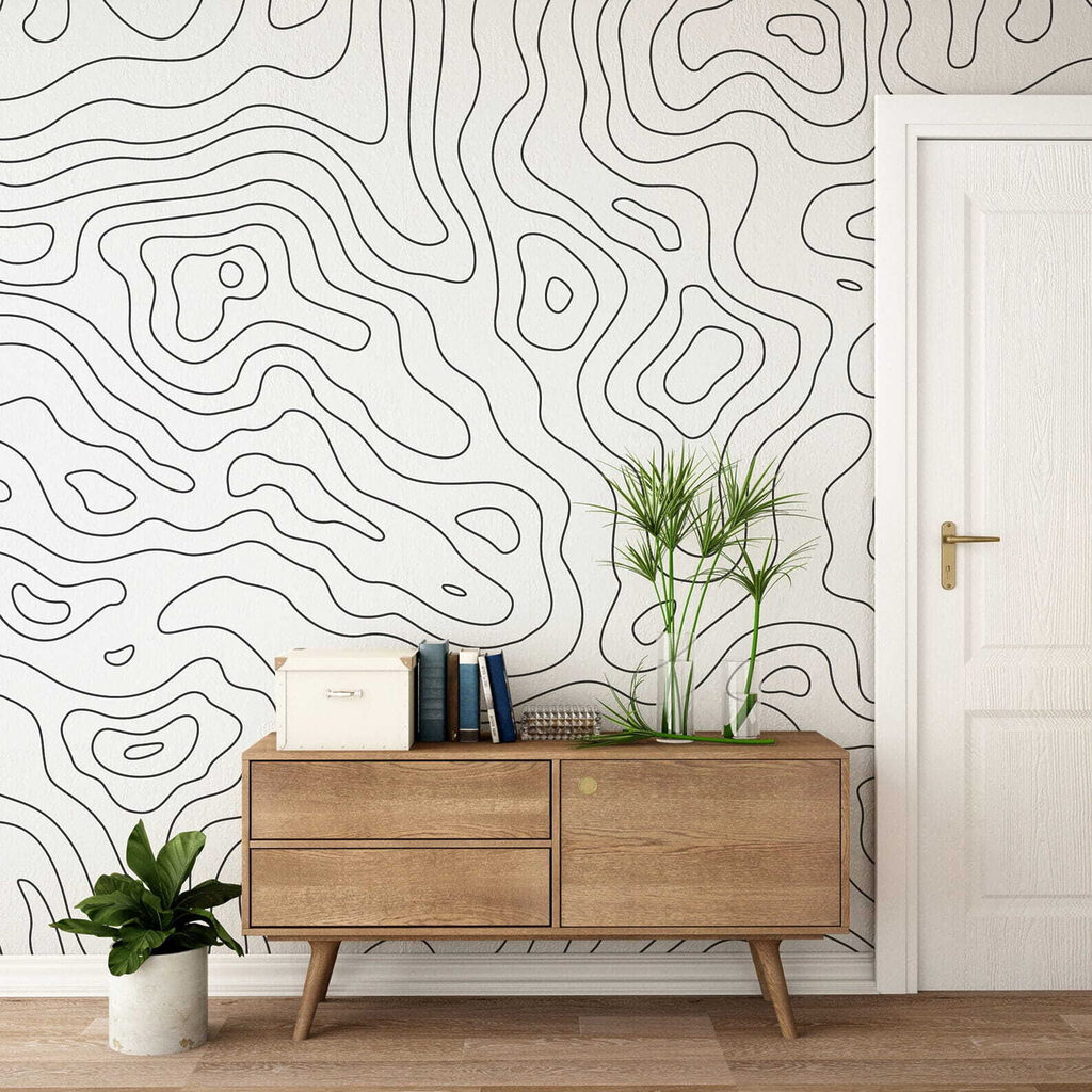Golvende contourlijnen op wit — interieur 4