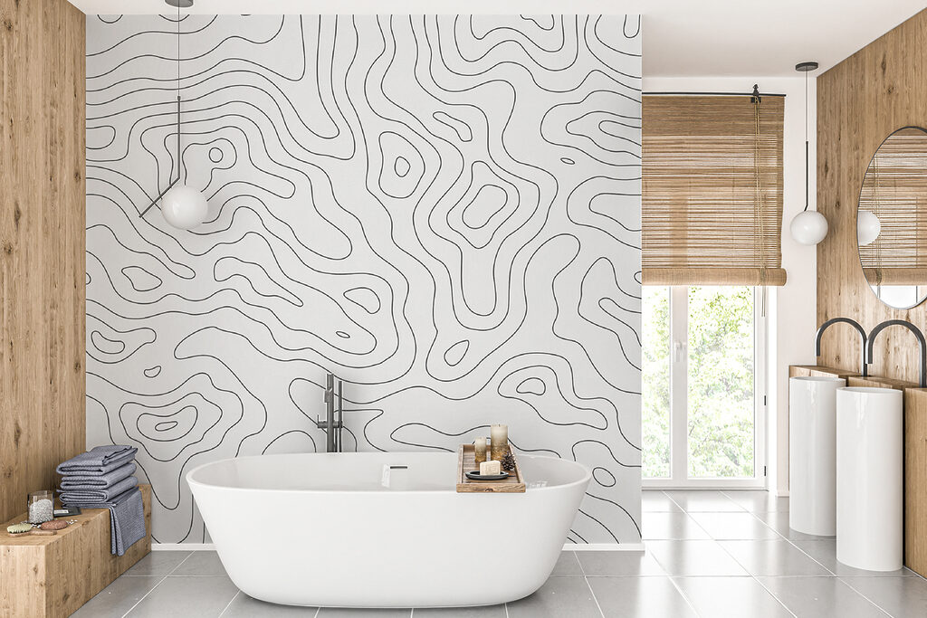 Golvende contourlijnen op wit — interieur 5