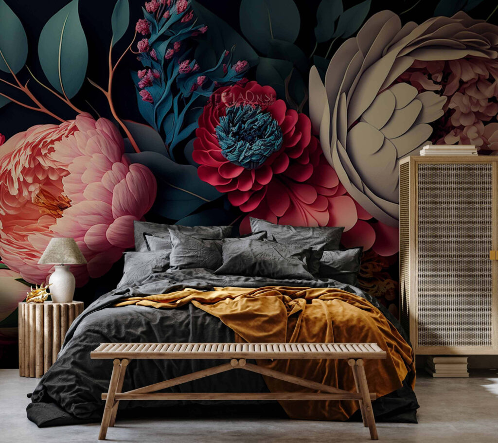 Donkere pioenen in bloemlagen — interieur 2