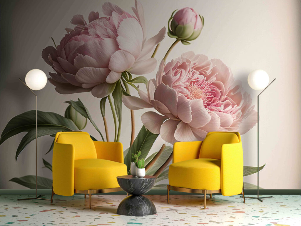 Twee pioenrozen op stelen — interieur 2