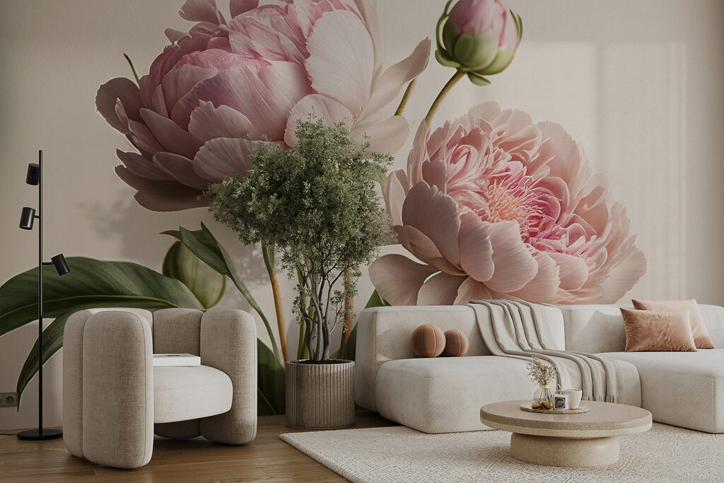 Twee pioenrozen op stelen — interieur 1