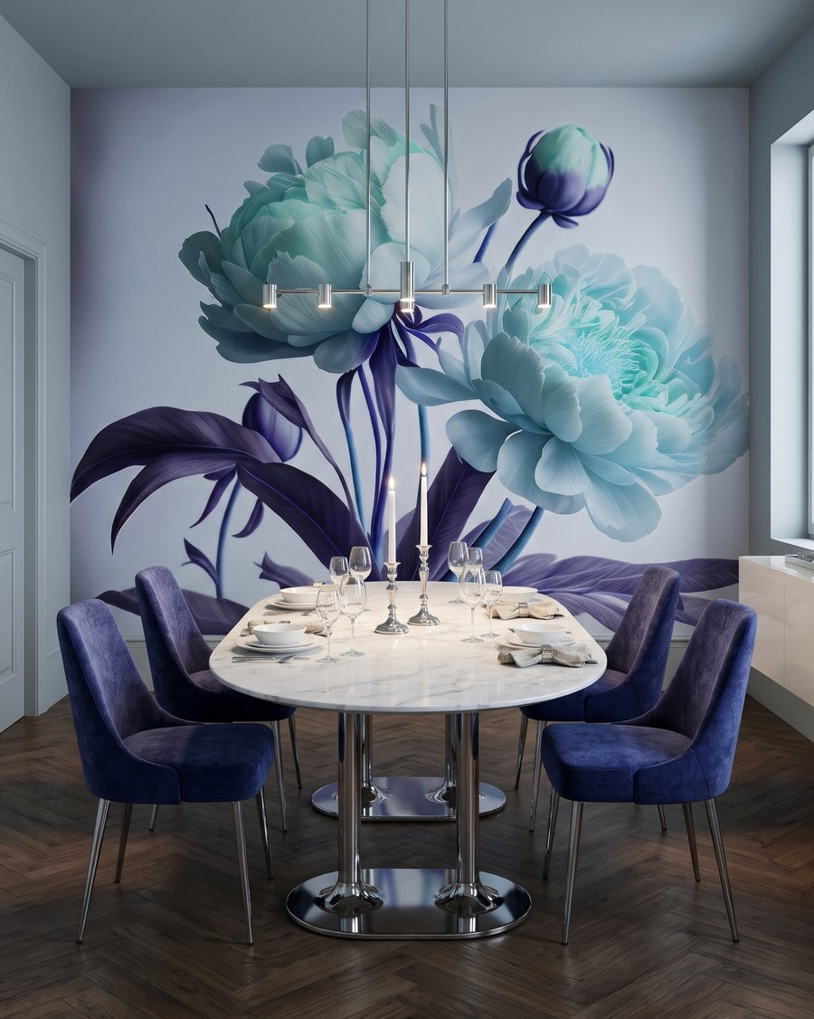 Bloemen in koele verf in een interieur