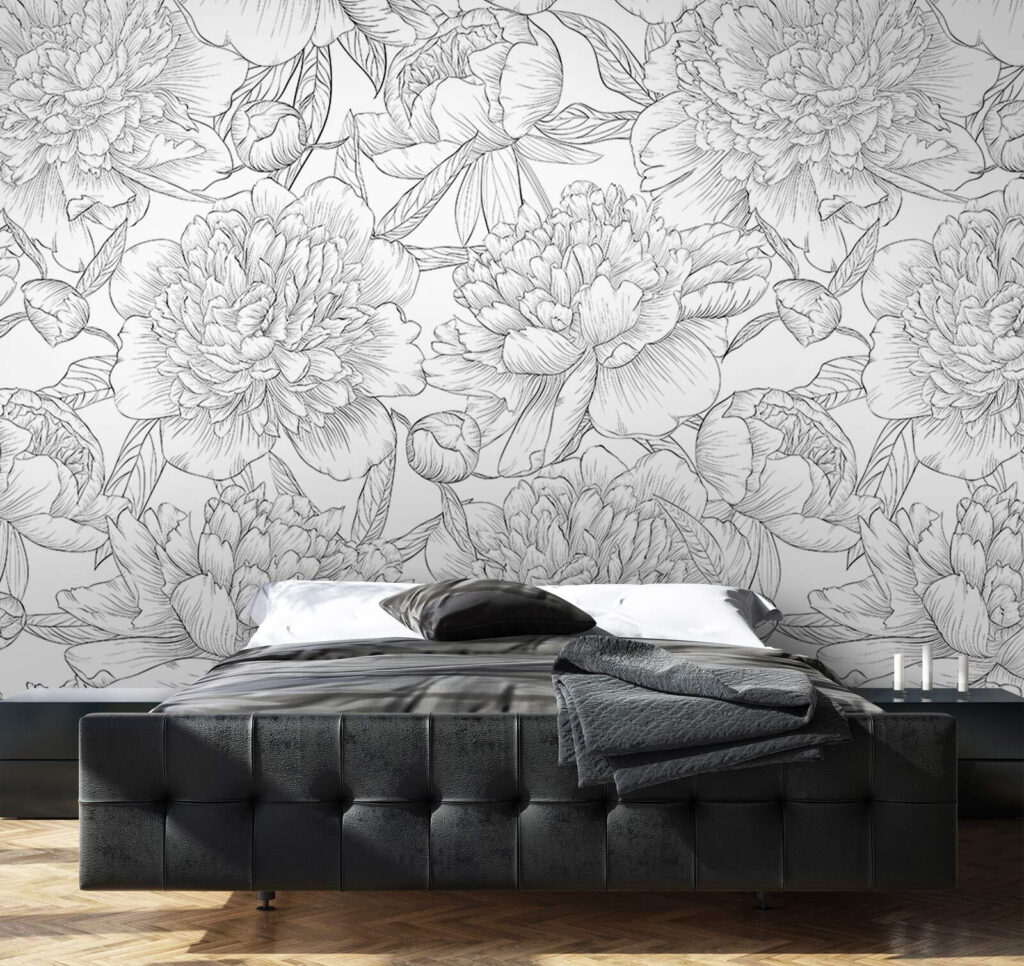 Pioenrozen in fijne contouren — interieur 2