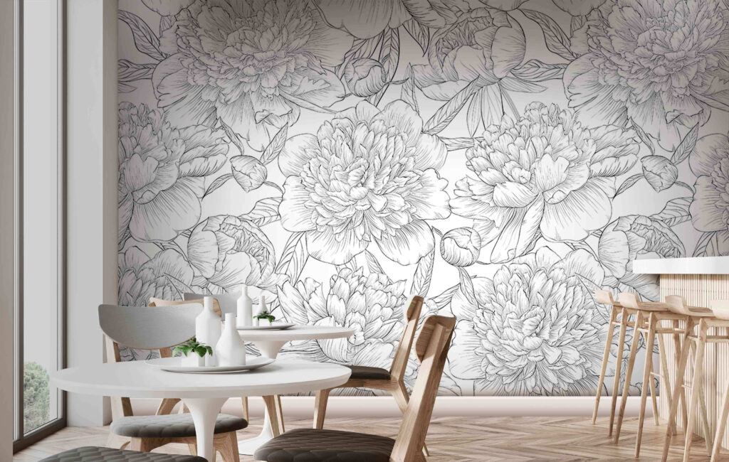Pioenrozen in fijne contouren — interieur 3