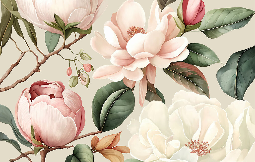 Elegante bloemen in zachte pastelkleuren — volledig ontwerp