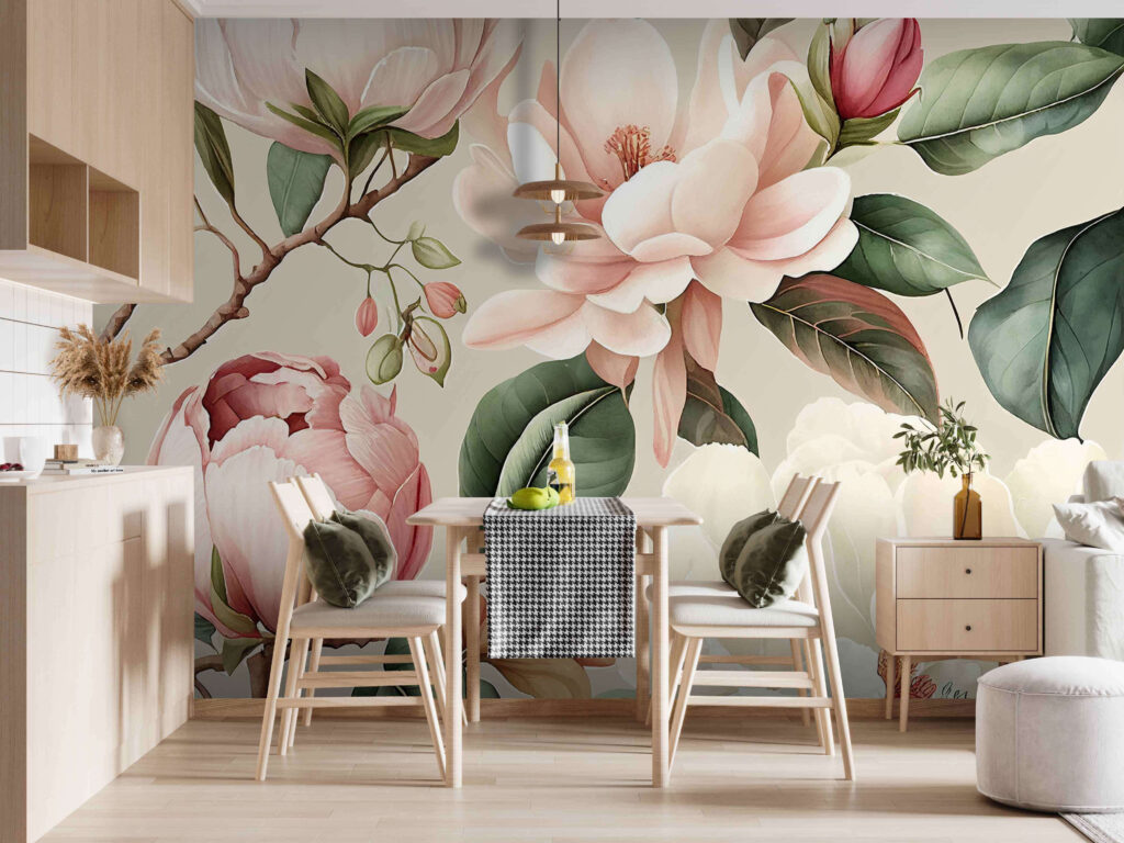 Elegante bloemen in zachte pastelkleuren in een interieur
