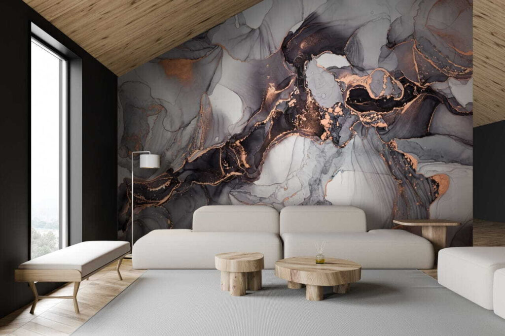 Grijze stromen met koperlijnen — interieur 2