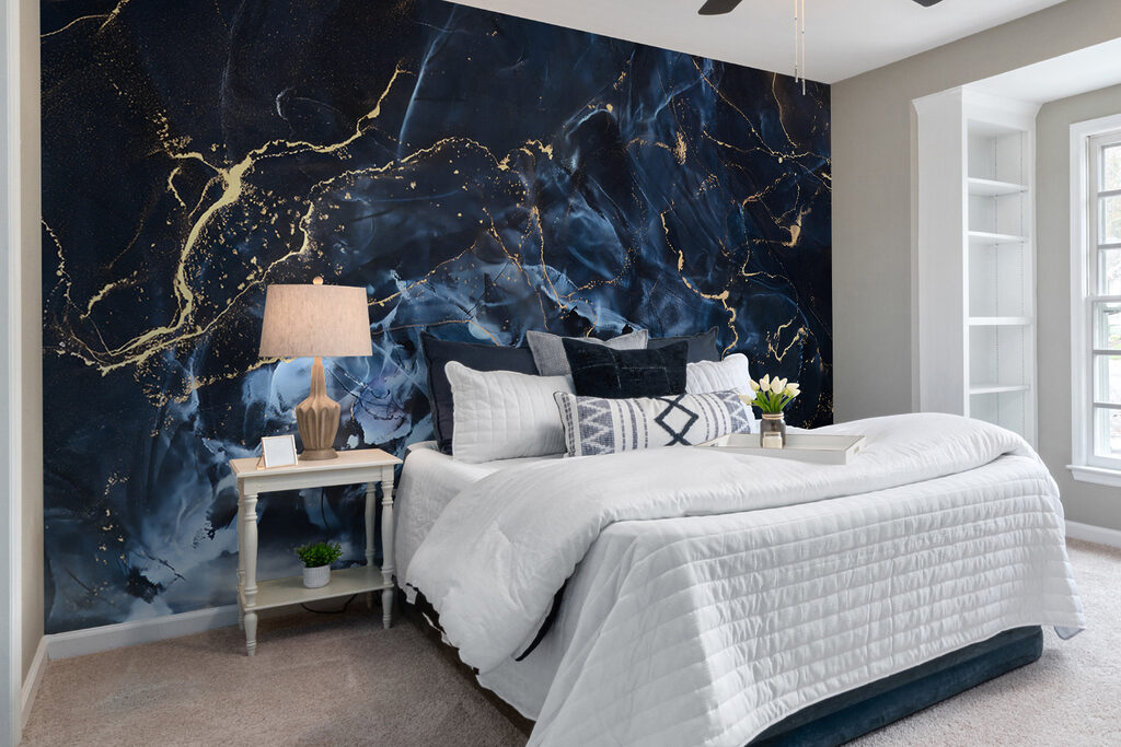 Diepblauwe aders met goudlijnen — interieur 4