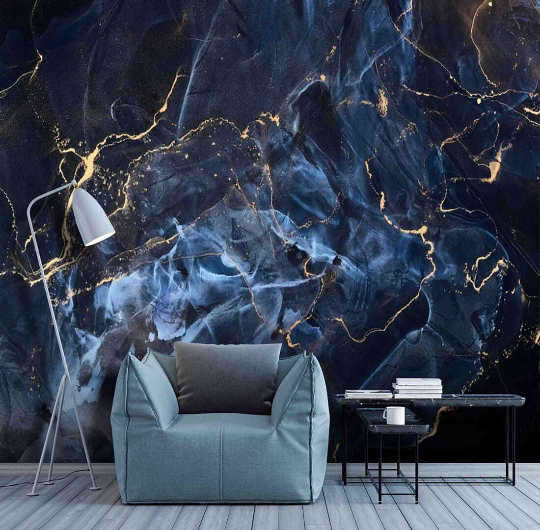 Diepblauwe aders met goudlijnen — interieur 2