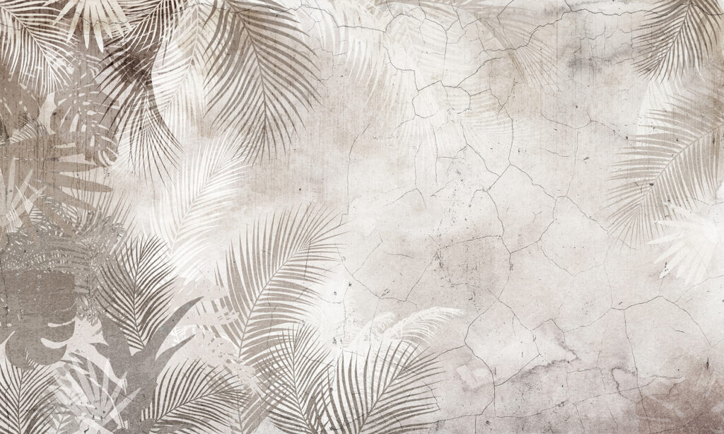 Verweerde palmveren op beige — volledig ontwerp