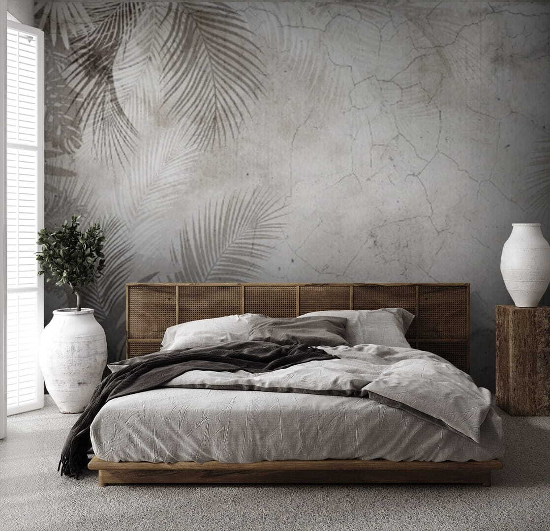 Verweerde palmveren op beige — interieur 1
