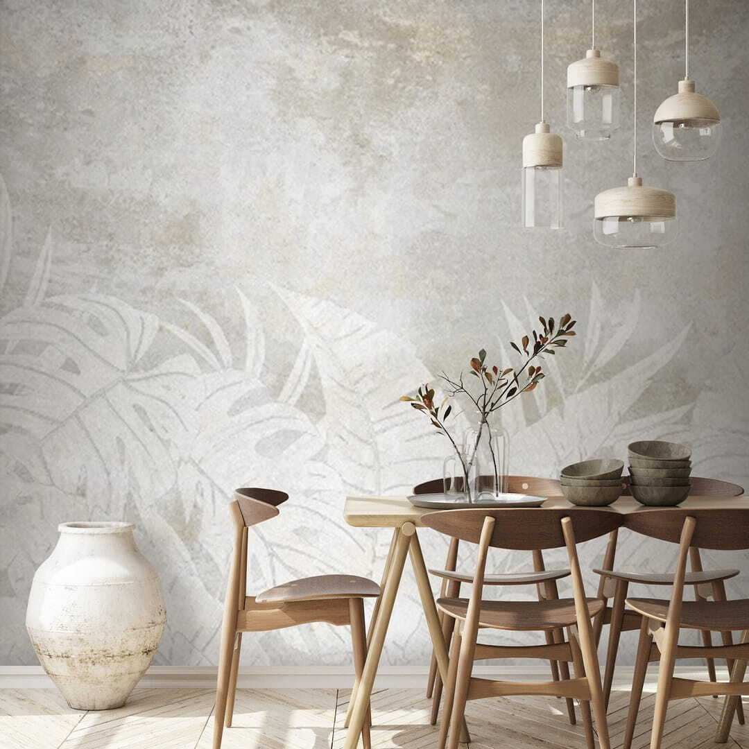 Witte achtergrond met bladeren in een interieur