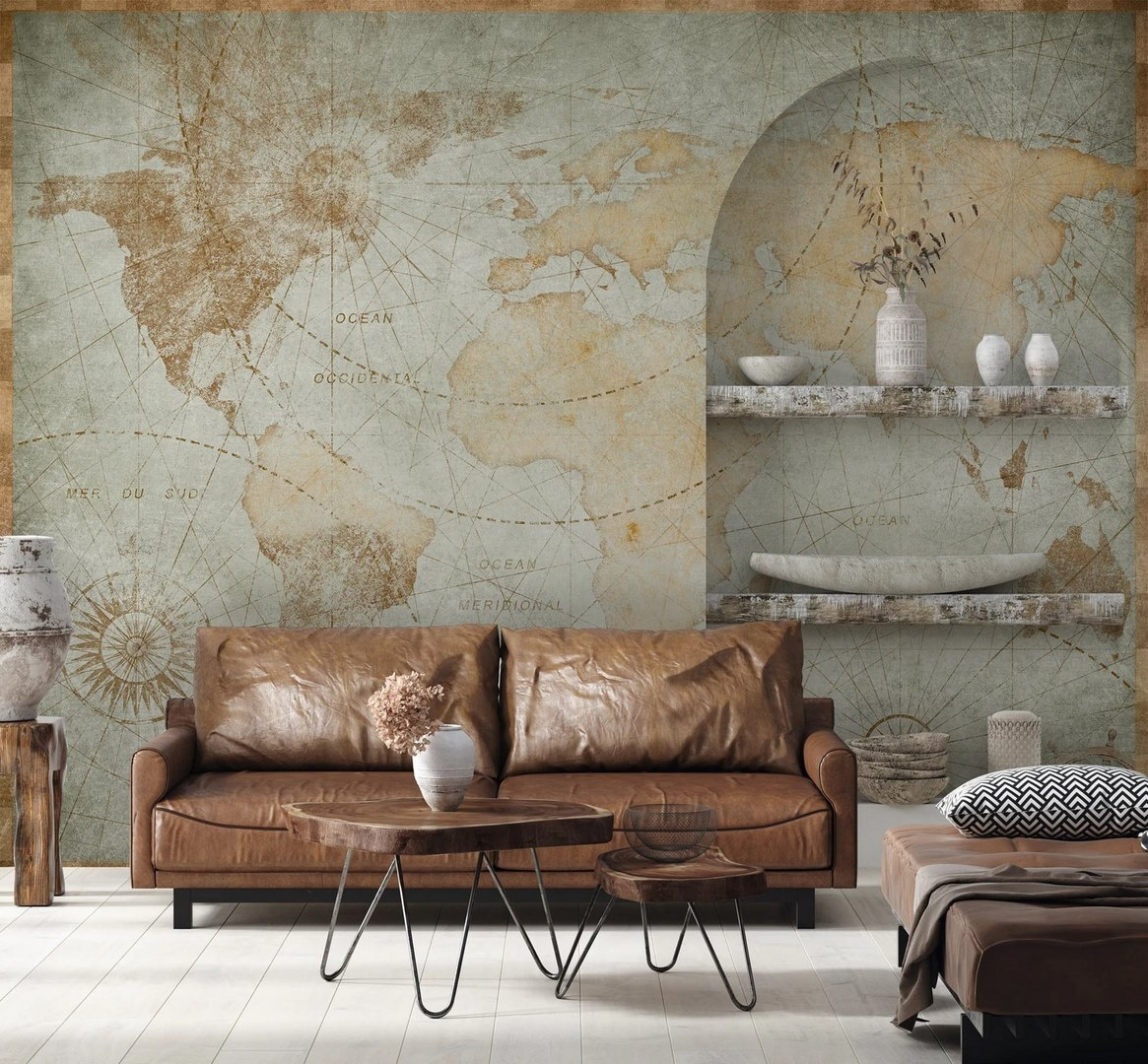 Kaart van de wereld in een interieur