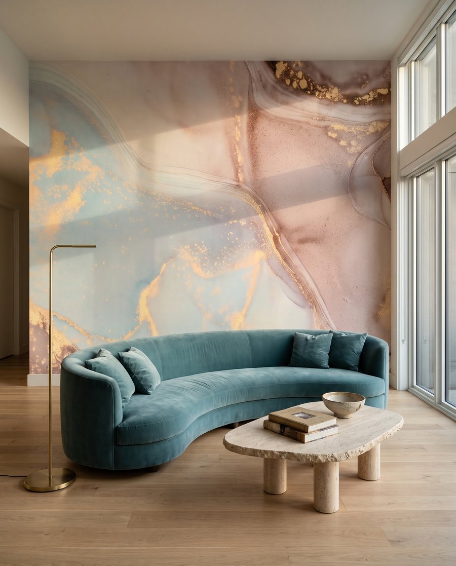 Kleurvlakken in warme pasteltinten in een interieur